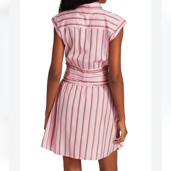 Derek Lam 10 Crosby Pink Striped Fit and Flare Shirt Dress Gathered Waist 6 - Picture 2 of 15